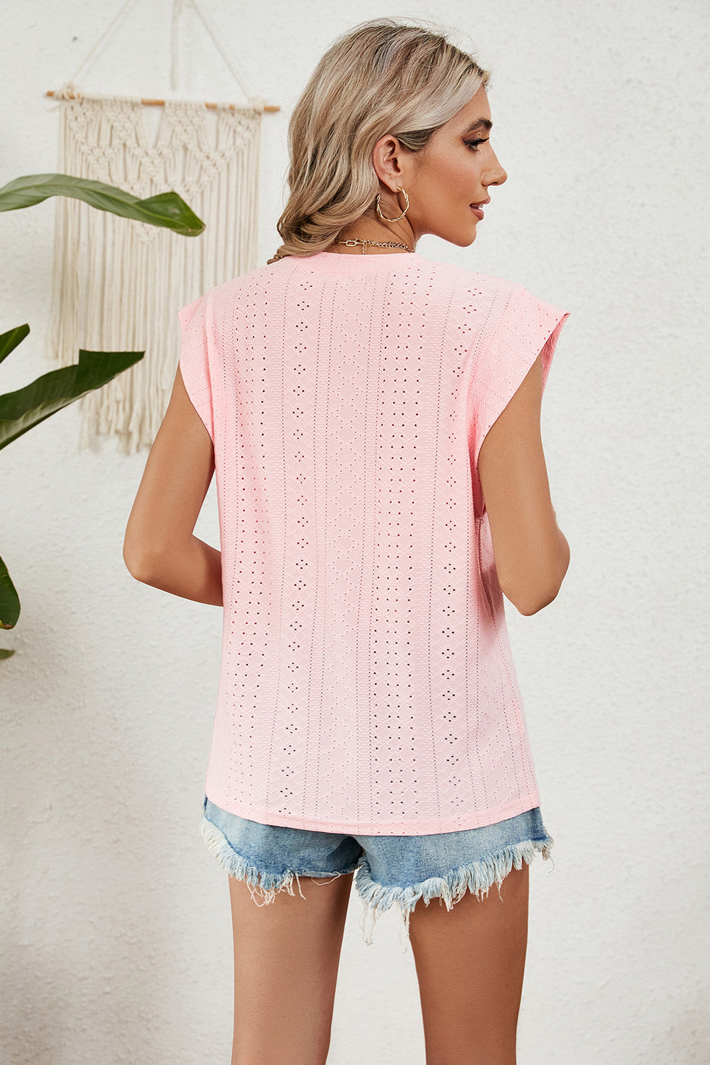 Eyelet Round Neck Tank