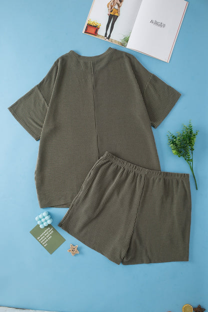 Round Neck Top and Pocketed Shorts Set